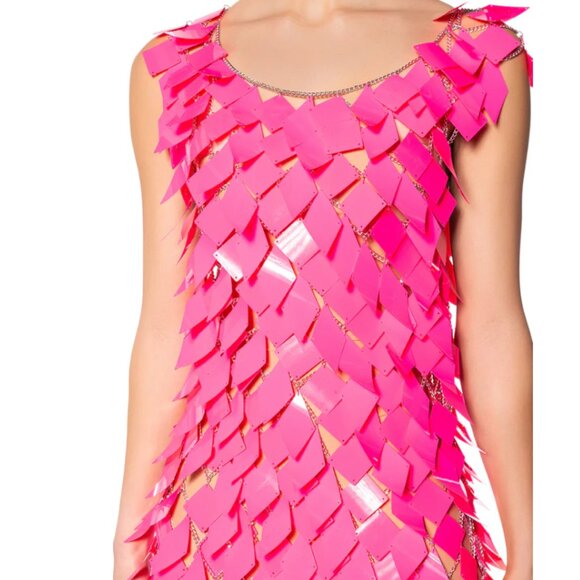Callie Lives Stasia 3006 AKIRA Its A Hot Pink Party Sequin Chain Mini Dress Med - Picture 3 of 7